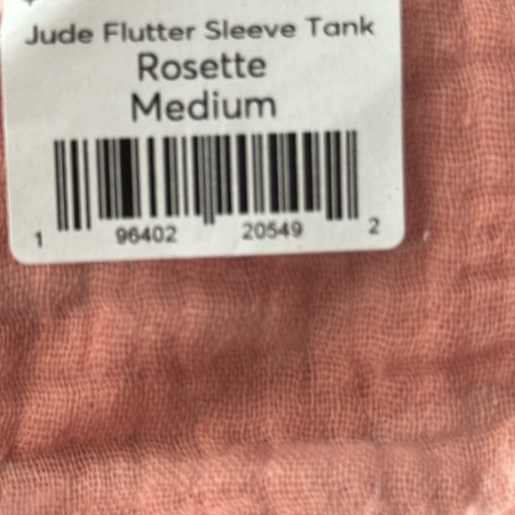 Marine Layer Jude Tank Top Flutter Sleeve Crinkled Cotton Rosette Pink NWT M - Picture 5 of 8